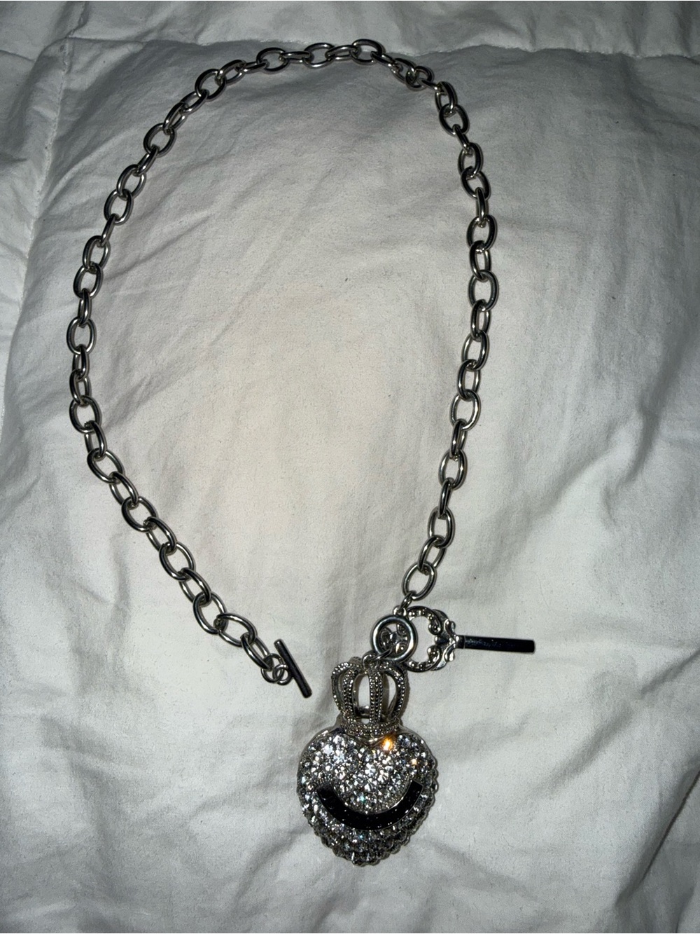 Juicy couture Silver Crystal Heart Pendant Necklace with Crown Accent